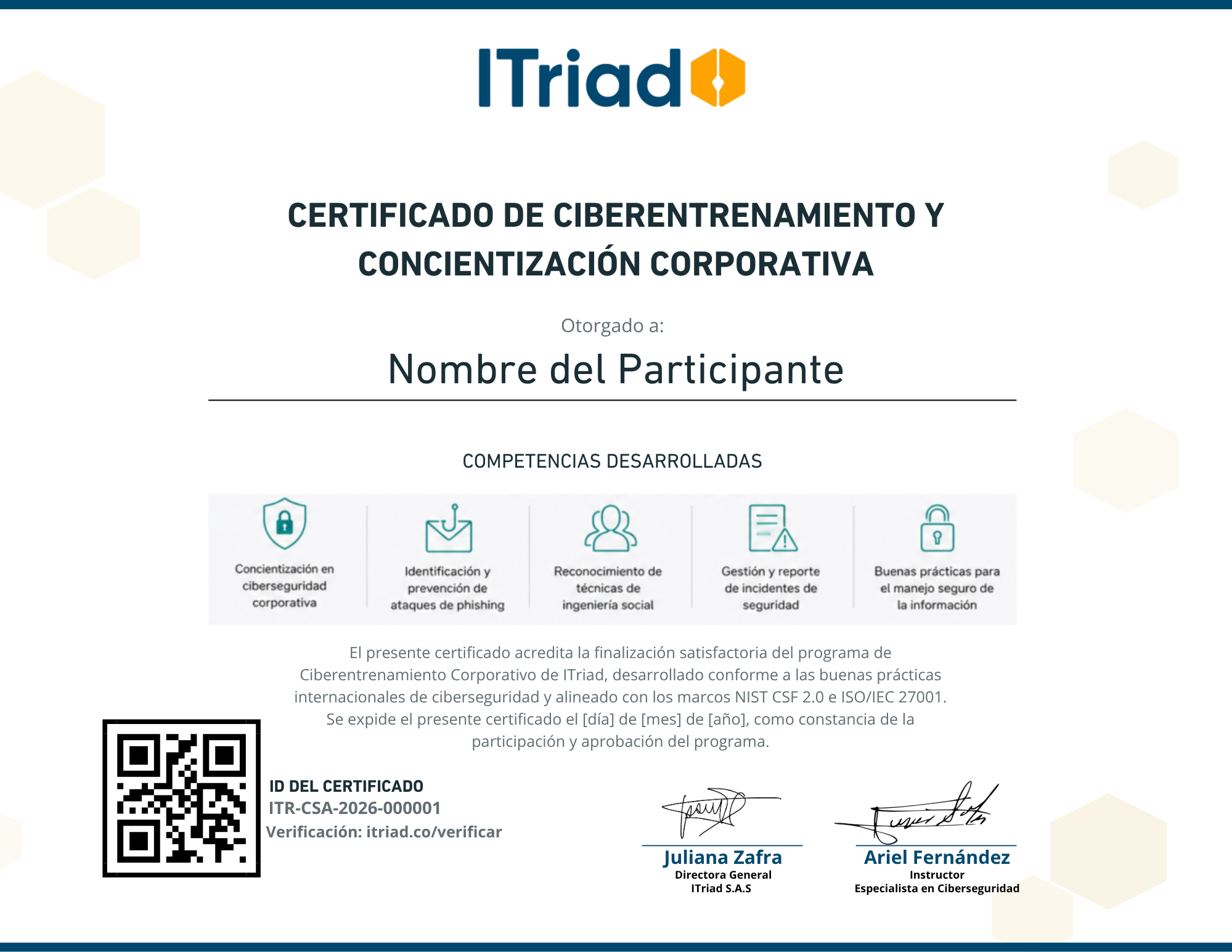 Vista previa del certificado digital de ITriad